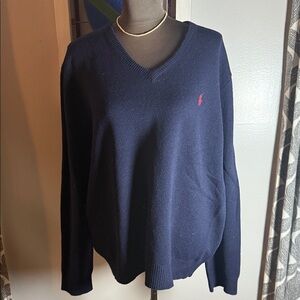 Polo Ralph Lauren Vintage 100% Lambswool V Neck Sweater SZ XL Navy